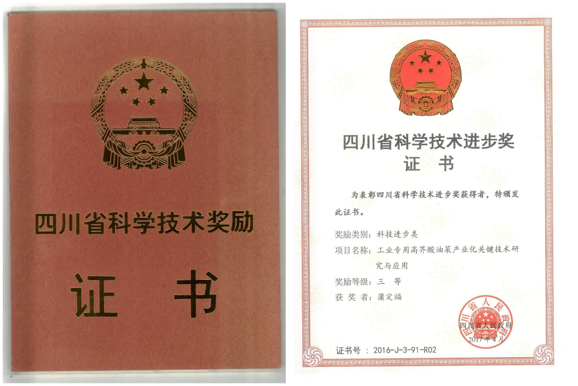 四川省科学技术奖
三等奖
